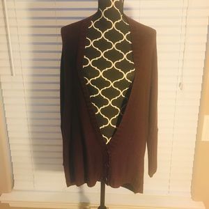 BURGUNDY OPEN WEAVE CARDIGAN